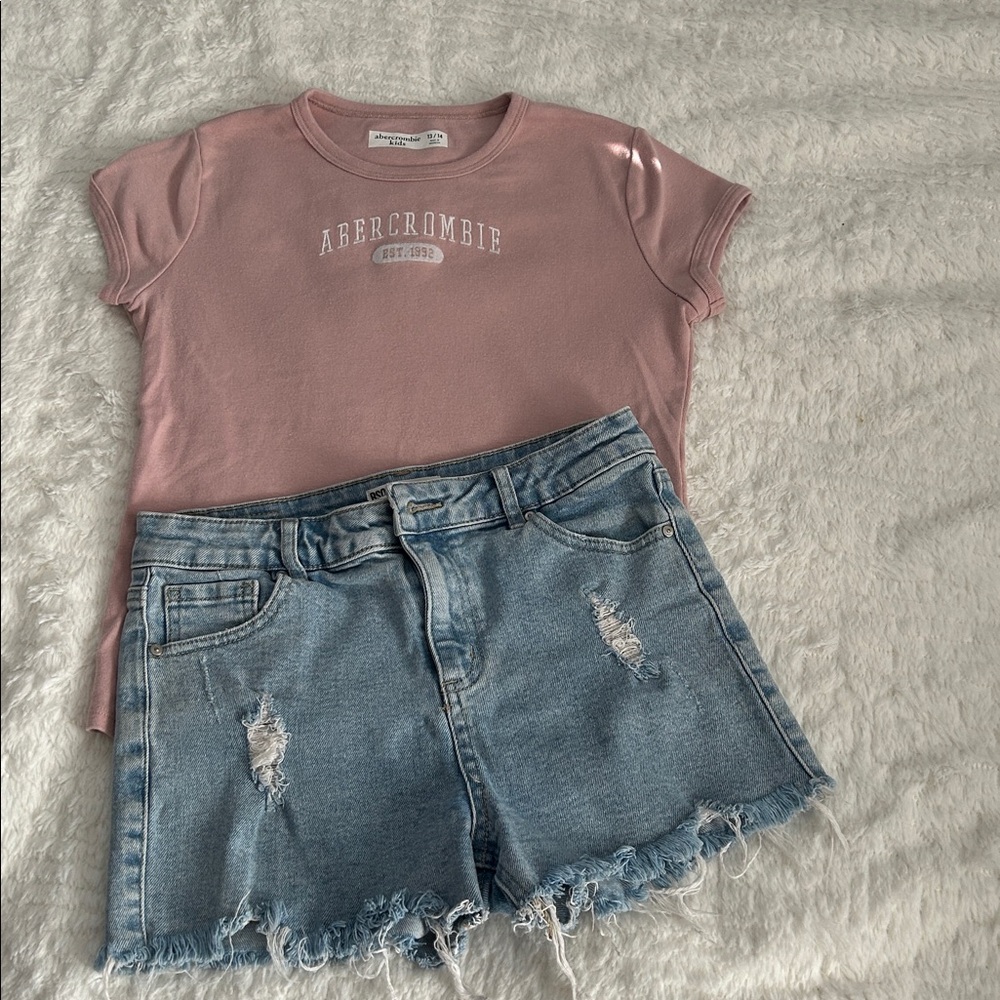 Abercrombie Pink T-Shirt and Denim Shorts Set size 13/14
